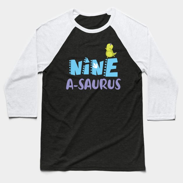 Family Dinosaur Matching 9th Birthday Nine-A-Saurus Gift For Boys Kids toddlers Baseball T-Shirt by Los San Der